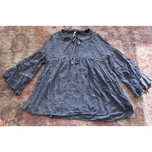 JEM Clothing Women's Blue Ruffle Sleeve Tie Neck Blouse Size S 100% Rayon Woven